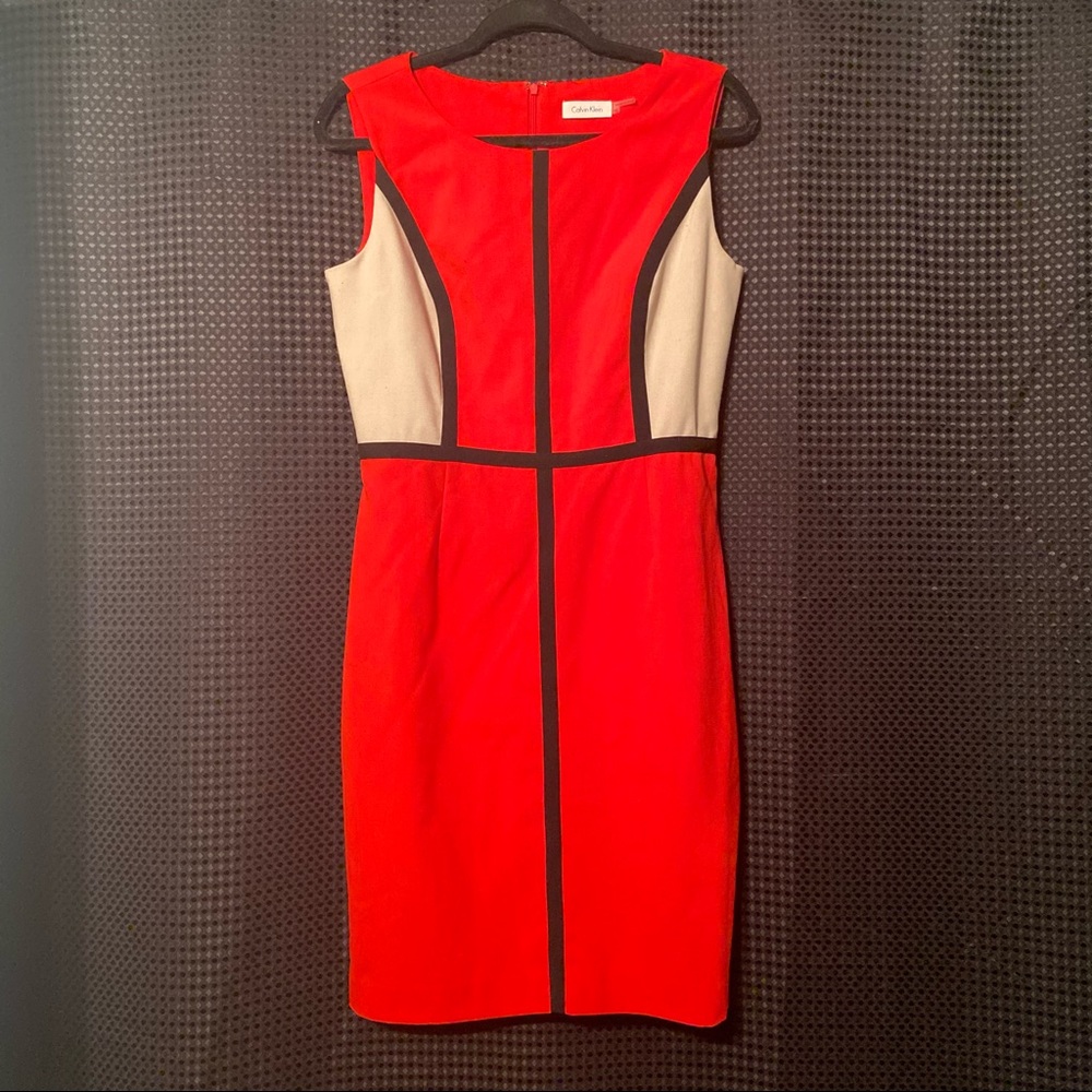Calvin Klein Red/Tan Colour Block Dress